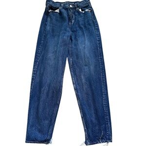 American Eagle The Relaxed Mom Jeans Size 4 Dark Wash Blue Denim Raw Hem
